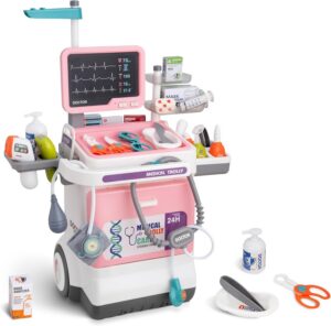 Deluxe Pretend Play Electric Medical Cart Simulated Medicine Injection Carry Bag Toddlers Doctor Toy Set