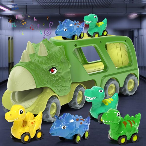 17205092460334.jpg Triceratops Transport Carrier Truck With 4 Pack Small Dino Car Toy Set