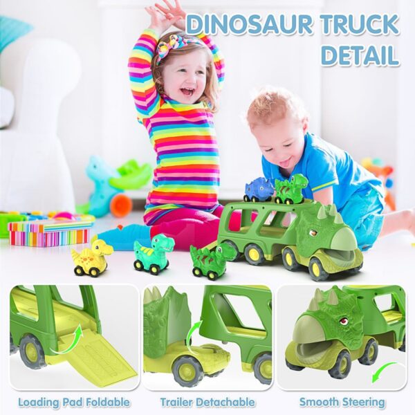 17205092463185.jpg Triceratops Transport Carrier Truck With 4 Pack Small Dino Car Toy Set