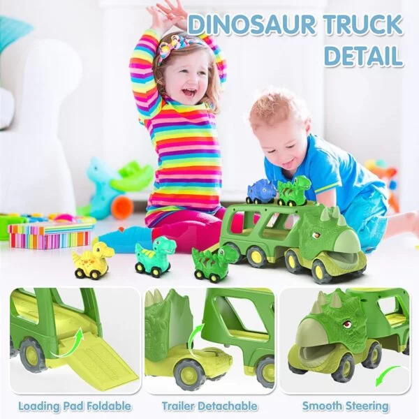 17205092463185-600x600.jpg.webp Triceratops Transport Carrier Truck With 4 Pack Small Dino Car Toy Set
