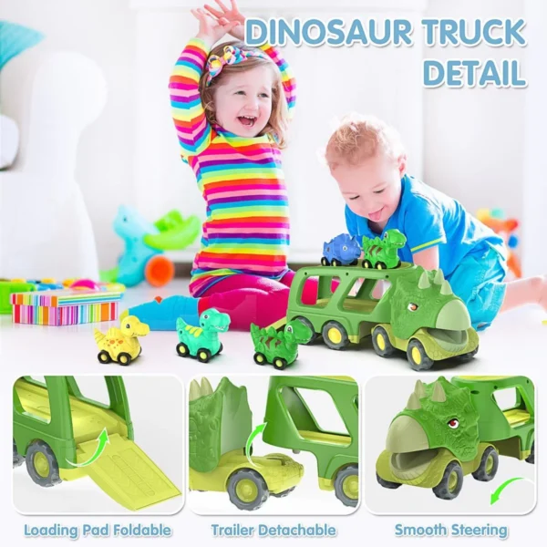 17205092463185.jpg.webp Triceratops Transport Carrier Truck With 4 Pack Small Dino Car Toy Set