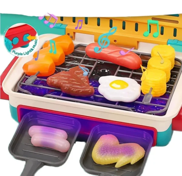 Global Toy Supplier Kitchen Toys Barbecue Grill Kitchen Cooking BBQ Pretend Play Set Toy Color Changing Play Food Dishes Home Appliance Toys