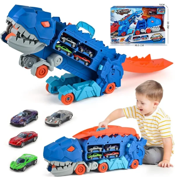 17222374412371.jpg.webp ASTM F963 Certified 3-in-1 Dinosaur Storage Truck Diecast Toy Swallowing Metal Car Transform Into Stomping T-Rex with Friction Toy Vehicle