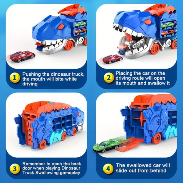 17222374419774.jpg ASTM F963 Certified 3-in-1 Dinosaur Storage Truck Diecast Toy Swallowing Metal Car Transform Into Stomping T-Rex with Friction Toy Vehicle