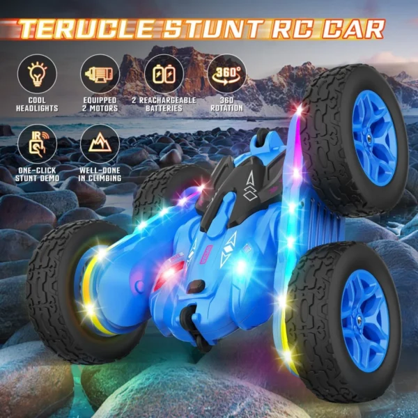 17264674505362.jpg.webp China Toy Distributor 4WD Remote Control Toy Stunt Car 3 Colors Rc Stunt Car Rotation 360 Remote Control Car with Strip Lights