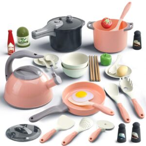 Version 1.0.0 32Pcs Kids Pretend Play Small Miniature Luxury Pink Kitchen Food Toys