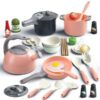 32Pcs Kids Pretend Play Small Miniature Luxury Pink Kitchen Food Toys