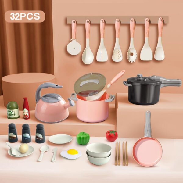 32Pcs Kids Pretend Play Small Miniature Luxury Pink Kitchen Food Toys