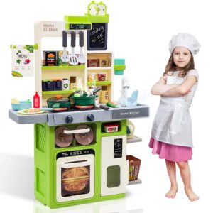 Version 1.0.0 63 PCS Kitchen Accessories 80CM Kids Pretend Play Realistic Lights Sounds Spray Kitchen Set Toys for Children