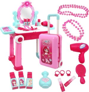 2 in 1 Pretend Play Kids Vanity Table Girls Kids Make Up Set Make Up Table for Kids