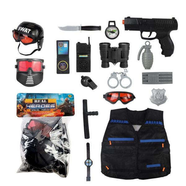 17PCS Pretend Play Simulation Plastic Kid Boy Police Set Helmet Uniform Toy