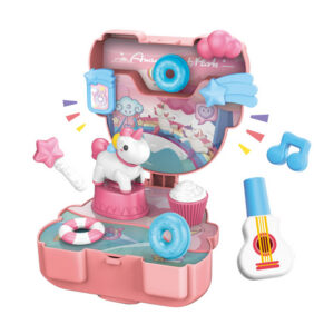12Pcs Car Scene Pink Horse Kids Toy Pretend Play Pet Shop Girls House Indoor Set with Map