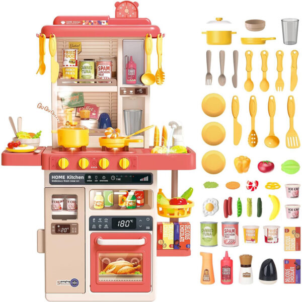 17420016743061.jpg 50PCS Pretend Play Kitchen Toys Set for Kids Boys Girls Cooking Kitchen Accessories Toys with Sounds Light Spray