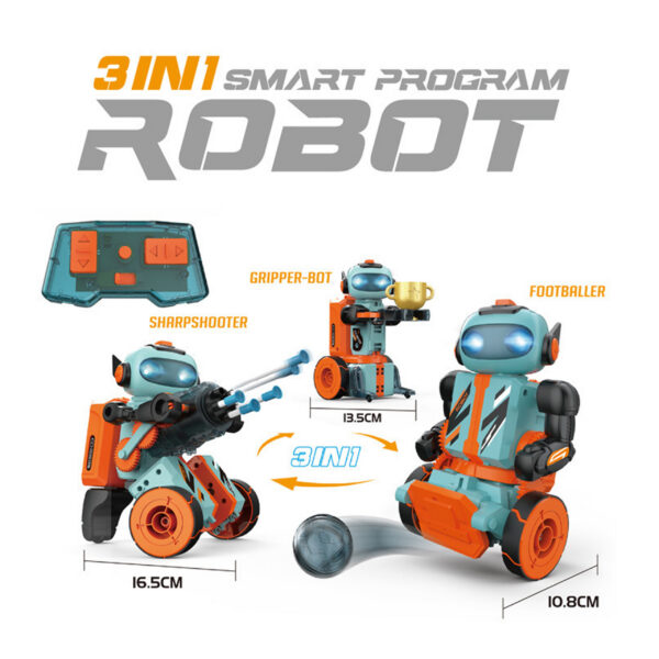 佰佳达 产品图 黄 英文 2.4G 3-In-1Rc Intelligent Assembly Programming Machine Programable Toy Educational Stem Program Robot Toys for Kids