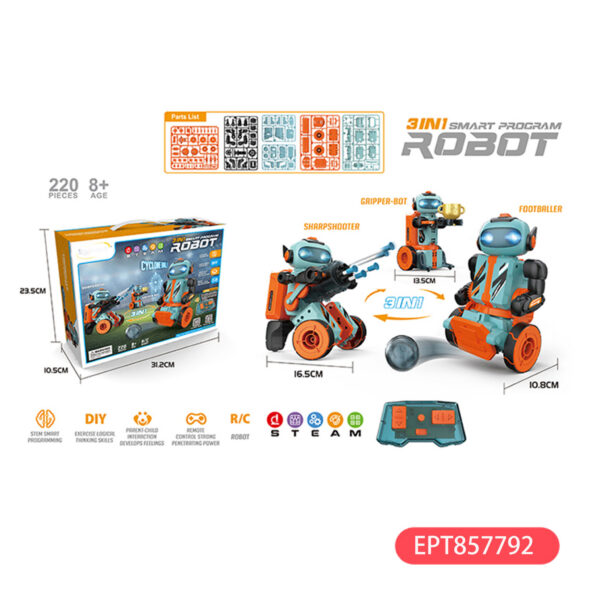 佰佳达 产品图 黄 英文 2.4G 3-In-1Rc Intelligent Assembly Programming Machine Programable Toy Educational Stem Program Robot Toys for Kids
