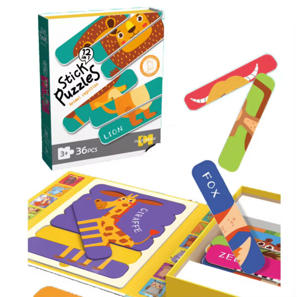 Baby Matching Paper Shape Stick Puzzle Toys Kids Educational 36PCS DIY Cartoon Animal Jigsaw Toys