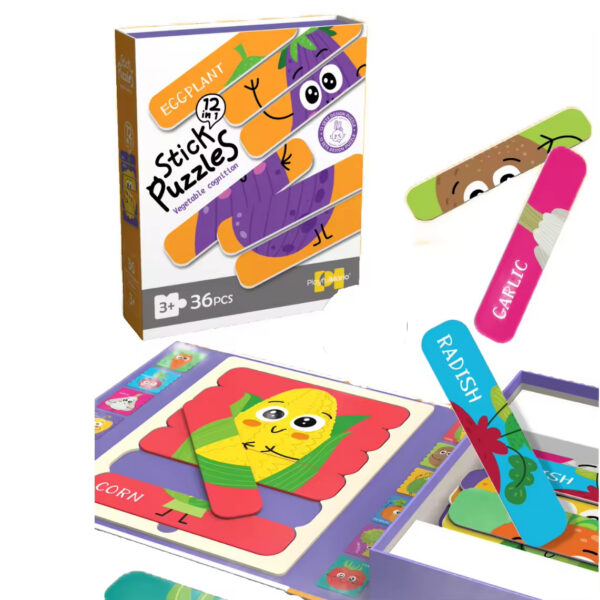 Baby Matching Paper Shape Stick Puzzle Toys Kids Educational 36PCS DIY Cartoon Animal Jigsaw Toys