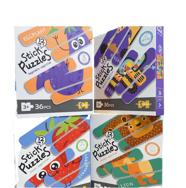 Baby Matching Paper Shape Stick Puzzle Toys Kids Educational 36PCS DIY Cartoon Animal Jigsaw Toys