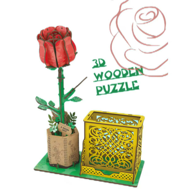 17472777387793.jpg 3D Wooden Jigsaw Puzzle Flowers Wood Craft Model Kits Eternal Flowers Red Rose for Women Mom Educational Toys for Kids