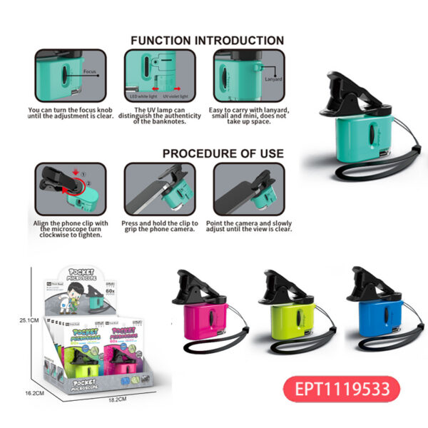 17479665859853.jpg 12PCS Mini Portable Microscope Stem Kits 60x-120x Button Battery Educational Pocket Games Plastic Juguetes for Kids