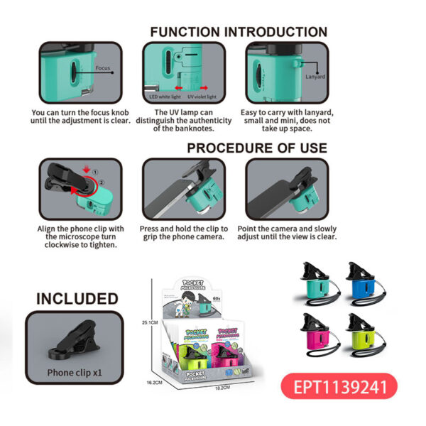 17479665883244-600x600-1.jpg 12PCS Mini Portable Microscope Stem Kits 60x-120x Button Battery Educational Pocket Games Plastic Juguetes for Kids