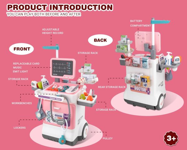 33-13-600x480-1.jpg Deluxe Pretend Play Electric Medical Cart Simulated Medicine Injection Carry Bag Toddlers Doctor Toy Set
