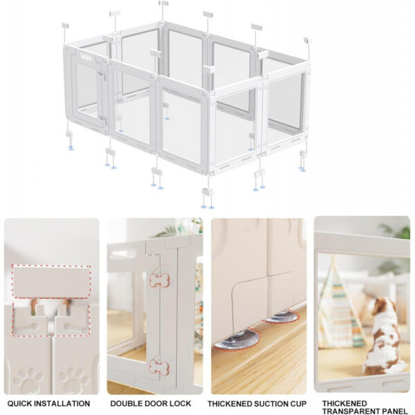 37942a91efa4b119fb5146b0009e64e65af87c65ab7875706335ed7394d23d22.jpg Clear Acrylic Dog Playpen with Door