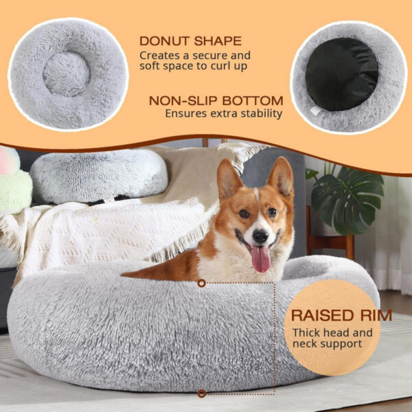 4a851a5de39a32401ed96ae94e758039b25f58c2f6b75a61a1cc5dd253026247.jpg Small Dog Bed, Calming Soft Anti-Anxiety Donut Cat Bed