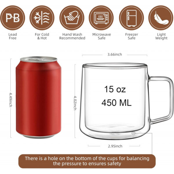 15oz Double Walled Glass Coffee Mugs