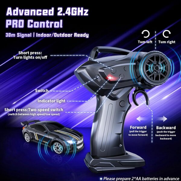 77-3.jpg 1/64 Scale 4WD High Speed LED Lights 2.4GHz Proportional 2-Speed Stunt Adults Kids Remote Control Mini Drift RC Car