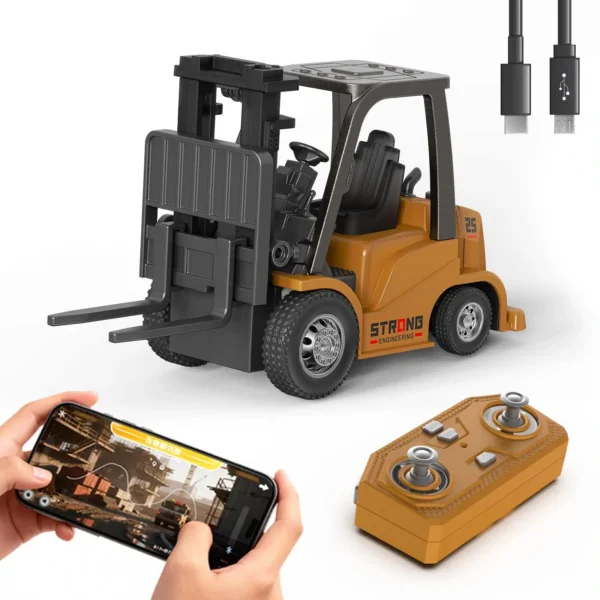 Main-01-1.jpg.webp 2 in 1 Transformable Lift Fork & Hook Mini RC Construction Vehicles Rechargeable 1/64 Mini Rc Forklift Truck