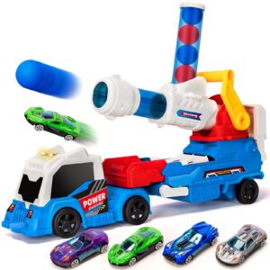 Version 1.0.0 2 in 1Shooting Game Toy Guns Soft Balls Cannonballs Transport Semi Shooting Truck Toy Car with 2 Mini Racing Cars