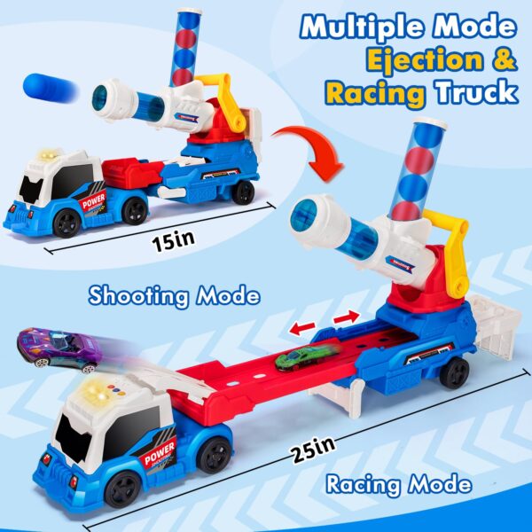 Version 1.0.0 2 in 1Shooting Game Toy Guns Soft Balls Cannonballs Transport Semi Shooting Truck Toy Car with 2 Mini Racing Cars