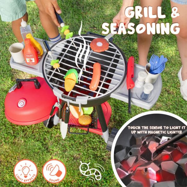 34 Pcs BBQ Play Grill Kitchen Toy Set Barbecue Cooking Play Set With Realistic Light Sound for Kid