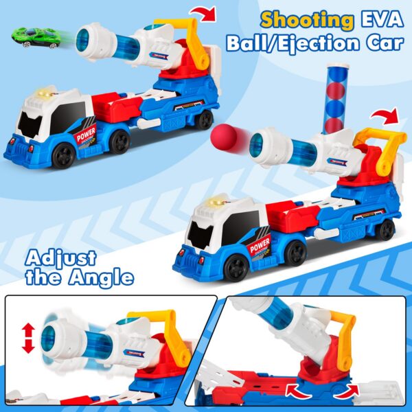 Version 1.0.0 2 in 1Shooting Game Toy Guns Soft Balls Cannonballs Transport Semi Shooting Truck Toy Car with 2 Mini Racing Cars