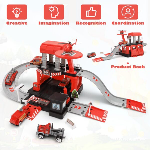 Version 1.0.0 Fire Station Toys Building Block Set Diecast Garage Track Alloy Metal Design Parking Lot Game Plastic Toy