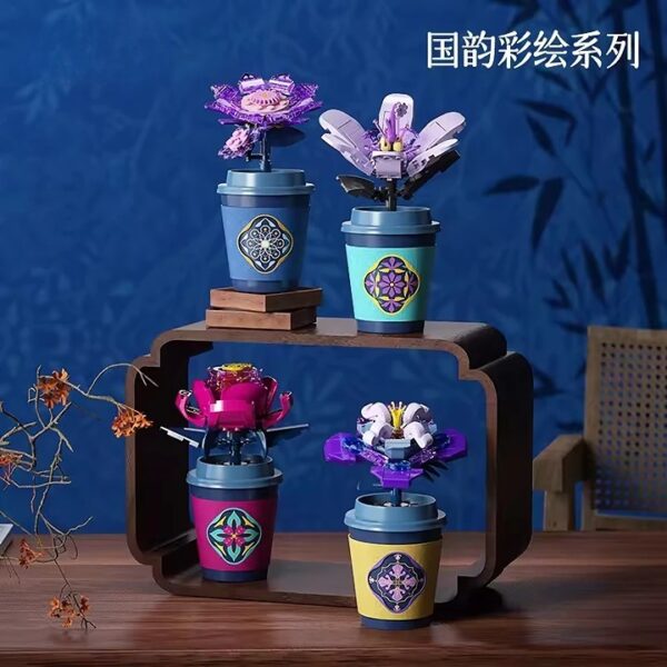 New Arrival Plant Series Educational Building Block Tiny Set 12 Styles Cup Plant Decoration Versatile Cup Flower Block Set