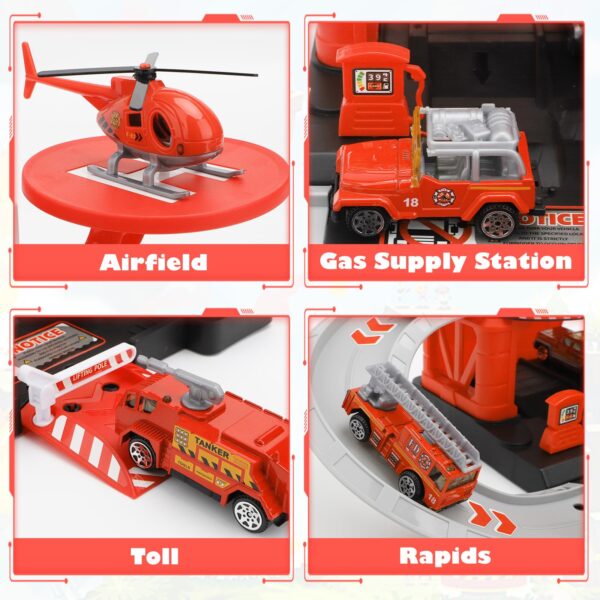 Version 1.0.0 Fire Station Toys Building Block Set Diecast Garage Track Alloy Metal Design Parking Lot Game Plastic Toy