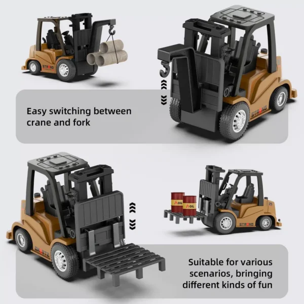 Main-05-2.jpg.webp 2 in 1 Transformable Lift Fork & Hook Mini RC Construction Vehicles Rechargeable 1/64 Mini Rc Forklift Truck