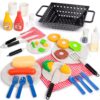 34 Pcs BBQ Play Grill Kitchen Toy Set Barbecue Cooking Play Set With Realistic Light Sound for Kid