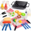 34 Pcs BBQ Play Grill Kitchen Toy Set Barbecue Cooking Play Set With Realistic Light Sound for Kid