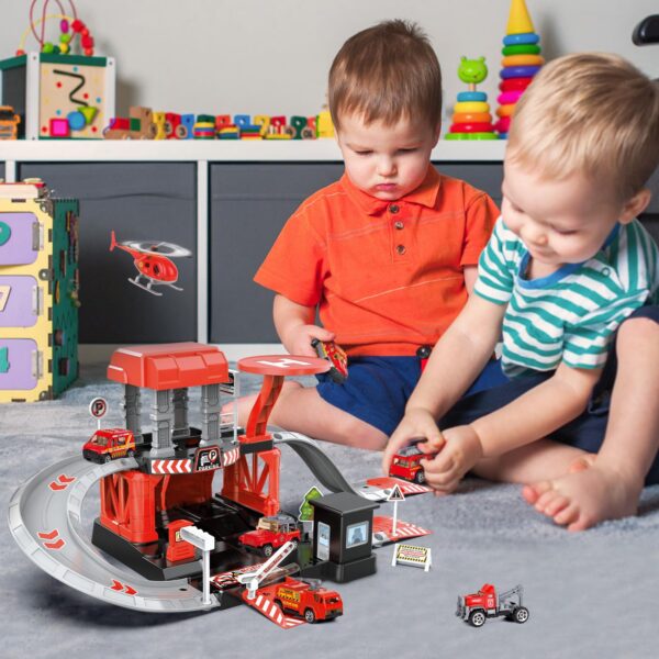 Main-07-6-1.jpg Fire Station Toys Building Block Set Diecast Garage Track Alloy Metal Design Parking Lot Game Plastic Toy