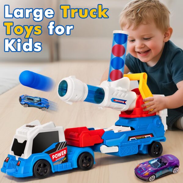 Version 1.0.0 2 in 1Shooting Game Toy Guns Soft Balls Cannonballs Transport Semi Shooting Truck Toy Car with 2 Mini Racing Cars