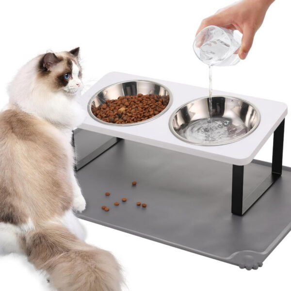 bdf4eaa8304f1d149d1fb586b73c0dd4a14f09c54cec1f823fcfe5507be3128f.jpg Upgraded Elevated Cat Bowls with Food Mat