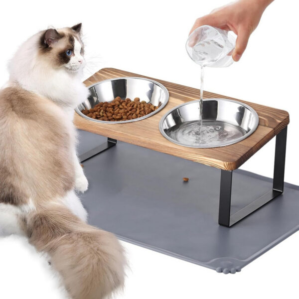 fcef930667b6cb8a681dfec6b31e91d241e7e070fff2db320521c89c2d95ce8d.jpg Upgraded Elevated Cat Bowls with Food Mat
