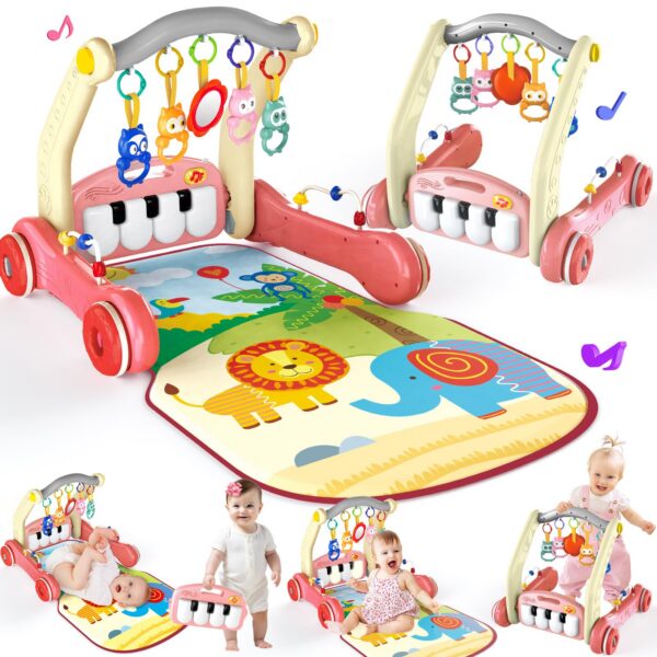 red-01-1.jpg 2 in 1 Multifunction Infant Activity Gym Adjustable Baby Walker Piano Fitness Play Mat Toy